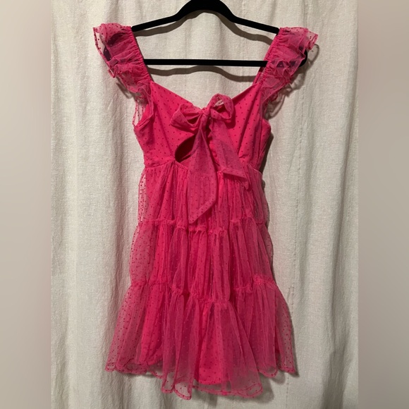 🤍 LUSH Pink Polka Dot Tulle Mini Dress - Picture 7 of 8